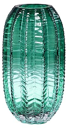 Surwin Glasvase Deko, Gross Klar Glasvase -Vintage Deko Vase Tischdekoration Klarem Blumenvase für Wohnzimmer Büro Dekoration Heimdekoration, Hochzeits (grün - oval)