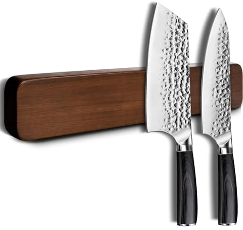 YICTION Acacia Wood Knife Holder - 40cm Magnetic Strip for Kitchen Utensil Organizer