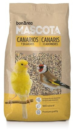 BonÀrea - Mixtura de Semillas 1KG para Canarios y Jilgueros Alimento 100% Natural - Enriquecido con Vitaminas - Alimentación Completa y Equilibrada - Fabricado en España