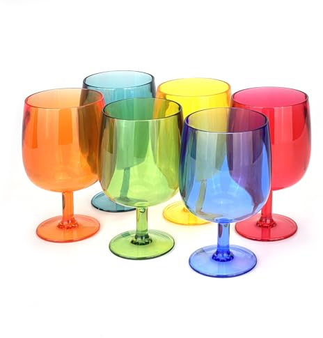 Yalin Juego de 6 vasos apilables irrompibles de plástico acrílico de 12 onzas para vino y agua. (Multicolor, 12 onzas)
