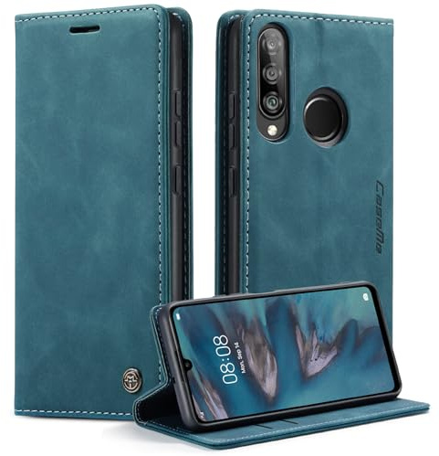 Cracedily Handyhülle für Huawei P30 Lite Hülle, Klapphülle Premium Lederhülle Klappbar Flip Case Tasche Magnet Kartenfach Standfunktion Klapphülle Schutzhülle für P30 Lite 6.15 Zoll, Blaugrün