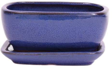 Bonsai - Schale eckig 16.5 x 12.5 x 7.5 cm, blau, mit Untersetzer 23173