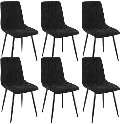 WAFTING Esszimmerstühle 6er Set, Gepolsterter Stuhl mit Hoher Rückenlehne, Esstischstühle mit Metallfuß, für Esszimmer, Wohnzimmer, Schlafzimmer und Empfangsraum, Schwarz