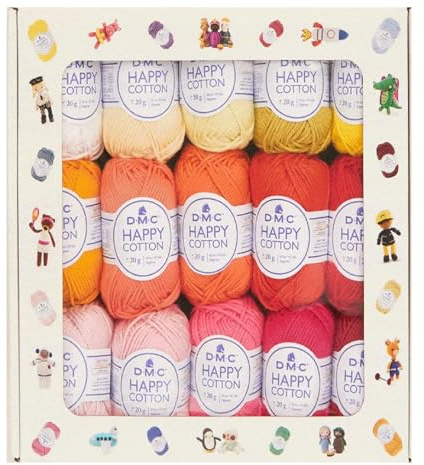 DMC - Coffret Fil Happy Cotton 30 pelotes | 30 Coloris | Tricot & Crochet