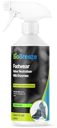 BioBreeze Shoe Freshner & Deodriser Spray Odour neutraliser Lemon & Linnen Fresh Kick With Enzymes Sweat Eliminator for Trainers 500ML