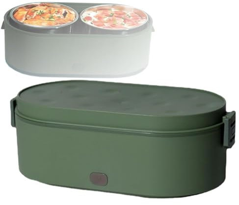 Lonchera eléctrica, calentador de alimentos portátil para coche, oficina, viajes, lonchera térmica para adultos con 2 recipientes, lonchera de uso escolar (verde)