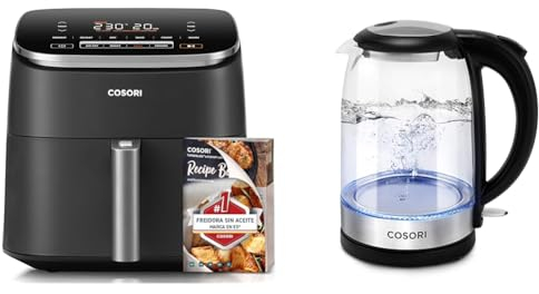 COSORI Heißluftfritteuse XXL Turbo Blaze, 6L Airfryer mit 5 Geschwindigkeitsstufen & Wasserkocher Glas mit Upgrade Edelstahl Filter und Innendeckel