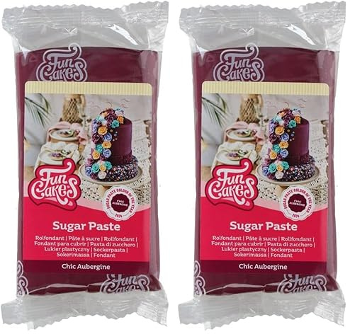 FunCakes Rollfondant Aubergine Chic: einfach zu verwenden, glatt, flexibel, weich und geschmeidig, perfekt zum Verzieren von Torten, Halal, Kosher und Glutenfrei, 250 g Packung 1 (Packung mit 2)