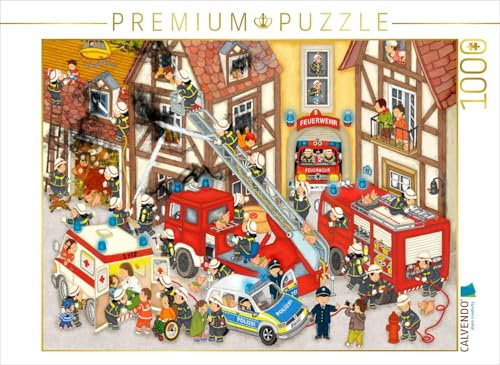 Puzzle · Feuerwehr in Meinem Dorf | Lustiges Wimmelbild für Kinder · 1000 Teile · Lege-Größe 64 × 48 cm · CALVENDO Puzzle
