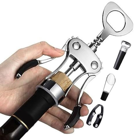 Zuasdvnk Ouvre-bouteille de vin manuel, kit d'ouvre-bouteille de vin - Ensemble d'ouvre-vin de serveur manuel 4 pièces,Avec bouchon de vin, verseur de vin, coupe-papier d'aluminium, ouvre-vin en