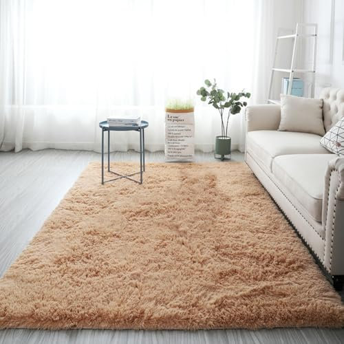 XUEDNGM Teppich Kunstfell Teppich Hochflor 50 x 130 cm Pflegeleicht Und Einfarbig, Weich Modern Unifarben Shaggy Flauschiger Teppich Teppiche für Wohnzimmer für Wohnzimmer, Schlafzimmer, Kamel