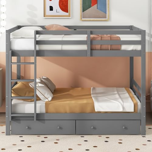 Moimhear Litera, 140 x 200 cm, cunas con cajones, espacio de almacenamiento, barandillas altas, gris, 204,5 x 145 x 150 cm (sin colchón)