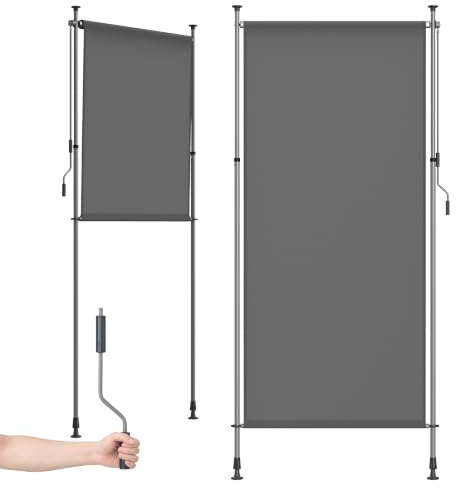 SONGMICS Senkrechtmarkise, höhenverstellbar, 120 x (220-300) cm | kein Bohren erforderlich, Vertikalmarkise für Terrasse, Balkon mit Markisenkasten, UPF 50+, Sichtschutz, anthrazitgrau