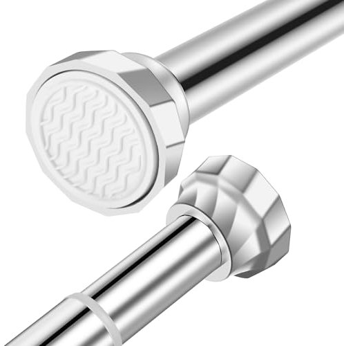 Tringle à rideau de douche réglable en acier inoxydable argenté - Sans perçage - Barre de tension à ressort extensible - Antirouille et antidérapante - 105-180 cm - Pour salle de bain, balcon, rideau
