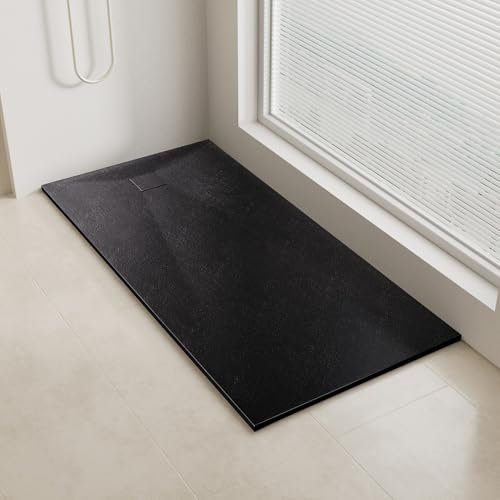 AQUARA 1400 x 800mm Shower Tray, Slip-Resistance Walk in Shower Trays with Shower Waste, Stylish and Durable Base for Shower Enclosure, Black