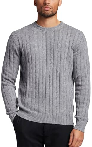 WJL WHISPERING JONES LONDON Mens Cable Knit Jumper Thick Weave Pullover Winter Fisherman Logo Knitted Sweater Long Sleeve Warm, Grey - FE, L