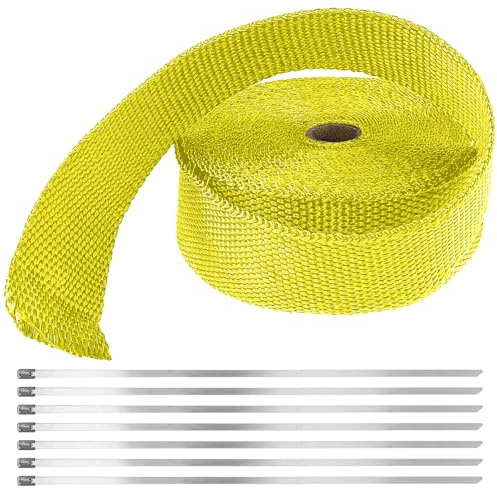 CHEUKYIU Auspuff Dichtband, Hitzeschutzband Auspuff 5 cm x 15 m Goldene Auspuffband Mit 15 pcs Kabelbinder Hitzeschutz Auspuff Bandage Für Motorräder, Pkw, Lkw