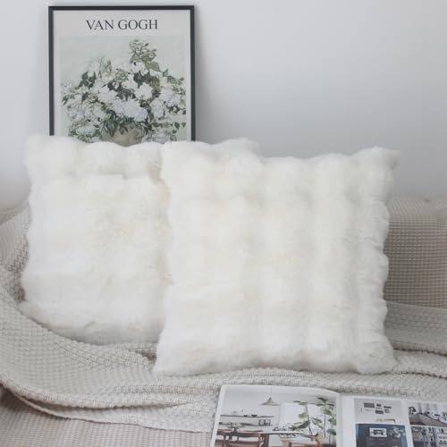 NIULAA Krämvita kuddöverdrag 50 cm x 50 cm paket med 2 mjuka fluffiga fuskpälskuddöverdrag tjock plysch lyxiga dekorativa kuddar 50 x 50 cm moderna marockanska överdrag sovrum soffkuddar