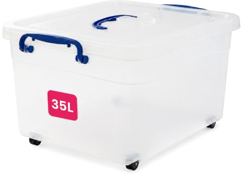 STL 35L Storage Boxes with Lids And 4 Wheels, Clip-Lock Lid, Stackable Clear Plastic Storage Containers With Lid For Home, Kitchen, Moving, Garage & Office