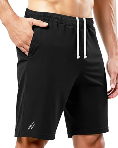 NY Threads Pantalones Cortos Deportivos para Hombre – Secado Rápido, Corte Holgado, Ligeros, para Correr, Entrenar Y Gimnasio, con Bolsillos, Negro, M