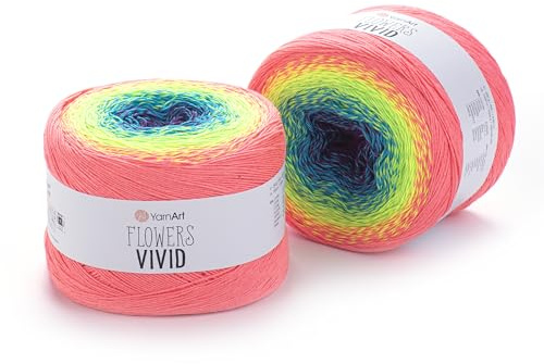 Yarn Art Flowers Vivid Filato per uncinetto, 55% cotone, 45% acrilico, multicolore, cotone, 250 g / 8.80 oz, colore arcobaleno, per primavera estate (505)