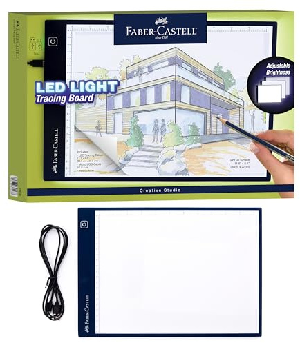 Faber-Castell Tablero de trazado de luz LED: tablero de dibujo con luz ajustable, almohadilla de dibujo LED, caja de luz de trazado, almohadilla de luz y tablero para artistas, aficionados y adultos