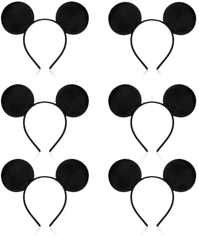 SAIIURV 6 Pack Black Mouse Ears Headband for Adults/Children, Mouse Costume Set, Cartoon Mouse Ears Birthday Party Accessories, Fancy Dress Costume Head Band Accessory Party Decoration Gift (Black)