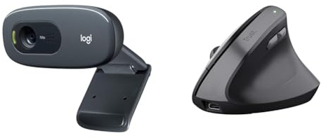Logitech C270 Webcam, HD & Trust Yuno Wiederaufladbare Vertikale Maus, Kabellose