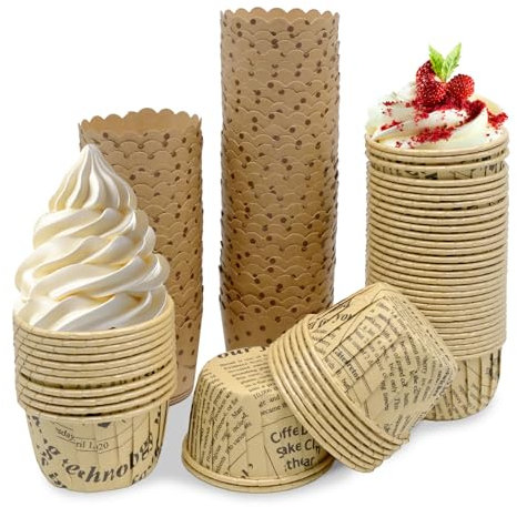 100 Pièces Moules en Papier à Cupcake et Muffins, Caissettes Cupcake, Mini Muffins Papier Moules à Cupcakes, pour Mariage, Anniversaire, Fête, Marron, 2 Styles