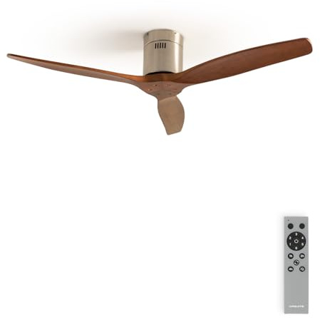 CREATE / WINDCALM NATURAL WOOD M/Ventilador de techo níquel aspas madera oscura y mando / 40W, Temporizador, Ø132 cm, 6 velocidades, silencioso, función verano-invierno