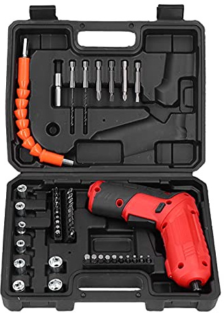Fyearfly Juego de 47 mini destornilladores eléctricos, taladro inalámbrico, kit de herramientas de reparación portátil, caja de plástico compacta para el hogar y proyectos de bricolaje