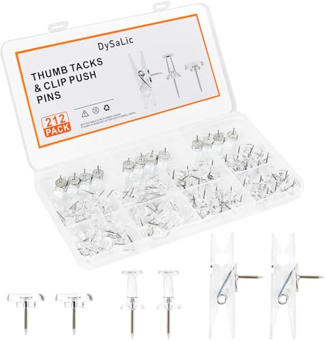 212PCS Clear Push Pins Set for Cork Board, 3 Types Thumb Tacks for Bulletin Board Wall Hanging Maps Photos Office School Home Decor - Includes Standard Push Pin, Flat Head Thumbtacks, Clip Push Pins