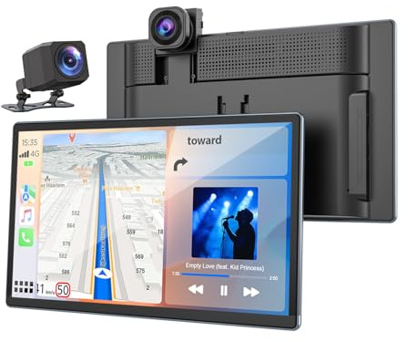 LAMTTO Wireless Carplay Display fürs Auto 9 Zoll Autoradio für A-pple CarPlay & Android Auto mit Dashcam Vorne Hinten 4K+1080P Tragbares Car Play mit Navigation Sprachsteuerung Mirror Link FM 64G TF