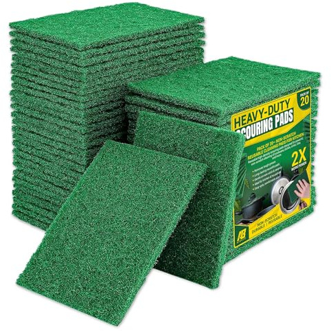 AIBULO Heavy Duty Scouring Pads Green (3.9 x 5.9 inch / 10 x 15 cm) Pack of 20 – Non-Scratch Reusable Cleaning Pads for Kitchen, Pots, Pans, Dishes & Bathroom – Durable Multi-Purpose Pads