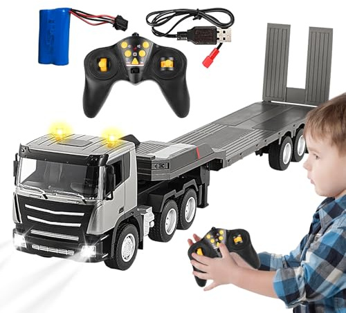 Camion RC – ABS 32,68 Pouces | Camion Transporteur De Conteneurs RC Avec Musique LED | Jouets De Voiture Télécommandés | Jouet De Transport De Construction Pour Un Contrôle Longue Distance, Jeu Multi-