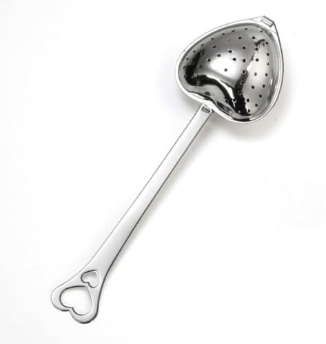Heart Tea Infuser for Loose Leaf Tea Steeper, Long Grip Tea Filter with Secure Clasp, Stainless Steel Heart Shaped Tea Infuser Spoons, Easy to Use, Home and Kitchen