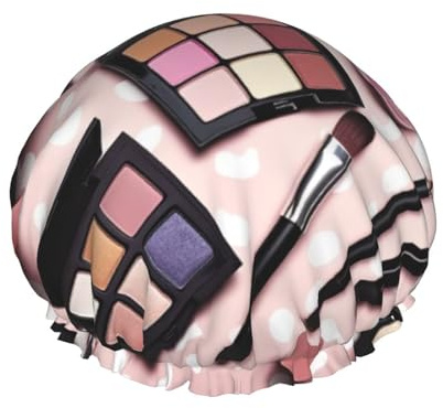 Bonnet de douche imperméable double couche imprimé cosmétique pour fille moderne – Masque de bain réutilisable pour voyage, soins à domicile et routine de beauté