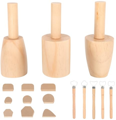 Juego de herramientas para moldear tazas de alfarería, 3 herramientas de cerámica de madera con mango y 9 moldes de asa, 5 piezas de modelado de arcilla para hacer tazas y jarrones