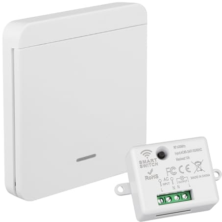 Interruptor de Luz Inalámbrico 240V 10A 433MHz, Kit Emisor y Receptor RF para Lámparas Hasta 1500W, Control Remoto 30m Sin Cableado, Instalación Fácil Para Hogar y Oficina