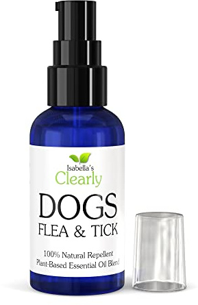 Isabella's Clearly Natural Flea and Tick Oil for Dogs | Gentle, Long Lasting, Without Chemicals, Made in USA with Cedarwood, Rosemary, Lemongrass Essential Oils | Plus Coat Conditioning + Odor Control