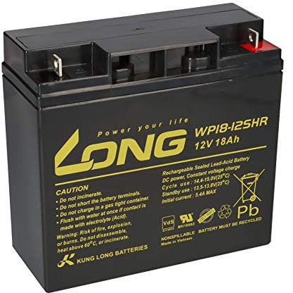 Kung Long WP18-12SHR Batteria PB al piombo 12 Volt con 18 Ah, con connettore a vite a polo piatto M5, 181 x 76 x 167 mm
