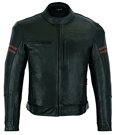 BI ESSE - Giacca Giubbotto Moto in Pelle, Uomo, Vintage caffè race, completo di Protezioni (IT, Testo, M, Regular, Regular, NERO)