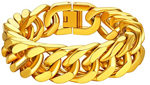 Richsteel Pulsera Cubana Hombre Acero Inoxidable 6mm/8mm/12mm/17mm Ancho Pulseras Cadenas Cubanas Eslabones Plateado/Dorado/Negro Joyas Hombres Mujeres 19cm/21cm/23cm
