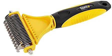 lionto Unterfellbürste mit rutschfestem Griff, Bürste für Hunde & Katzen, schonende Fellpflege dank abgerundeter Borsten, Hundebürste geeignet für langes & kurzes Fell, rostfrei