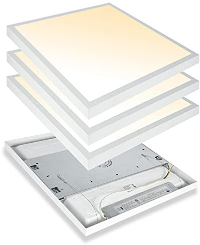 Mcacggo 2x2 FT LED Flat Panel Light Surface Mount Dimmable & 3000K/4000K/5000K in one - 40W 24x24 inch Backlit Flush Mount Ceiling Fixture, Bright 4400LM, 100-277V, ETL Listed, 4-Pack