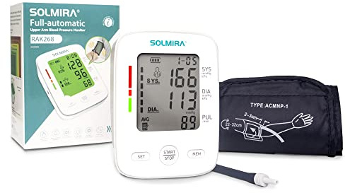 SOLMIRA - Tensiómetro de Brazo Digital CK-A139, Automático, 2 Usuarios x 90 Mediciones, Indicador OMS, Pantalla Grande, Brazalete Ajustable 22-32cm, USB Tipo C o Pilas, Blanco