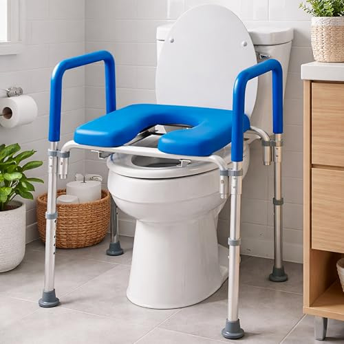 Platinum Health The Ultimate™ Bariatric Raised Toilet Seat, Bedside Commode, Voted#1 Most Comfortable. Padded with Armrests. Adjustable Height. 600lb. Elevated Toilet Seat with Arms.