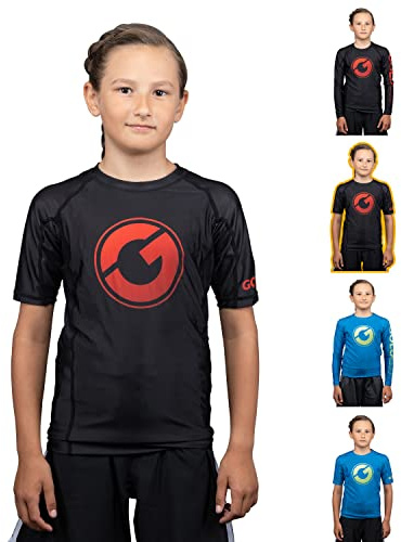 Gold BJJ Kids' Contender Rash Guard - Youth Boys and Girls Jiu Jitsu Rash Guards (Short Sleeve, Black, S)