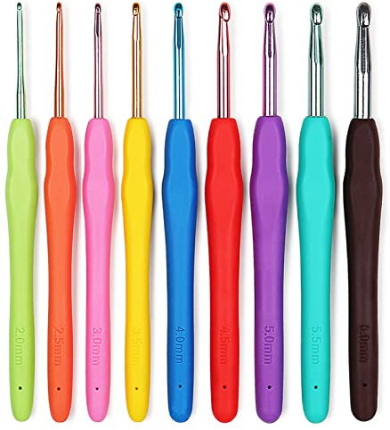 Aeelike Häkelnadel Set Ergonomisch, 2,0-6,0 mm Aluminium Häkelnadeln Set | mit Bunter Häkelkopf Häkelnadeln Set für Anfänger, Ergonomische Häkel Set mit Weichem Silikongriff für Arthritische Hände