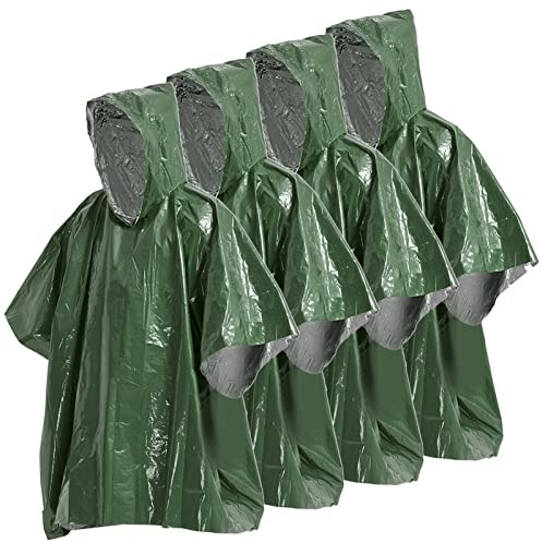 Doorslay Lot de 4 Poncho de Pluie d'urgence Couverture Thermique Poncho Résistant Aux Intempéries Équipement de Camping de Survie en Plein Air
